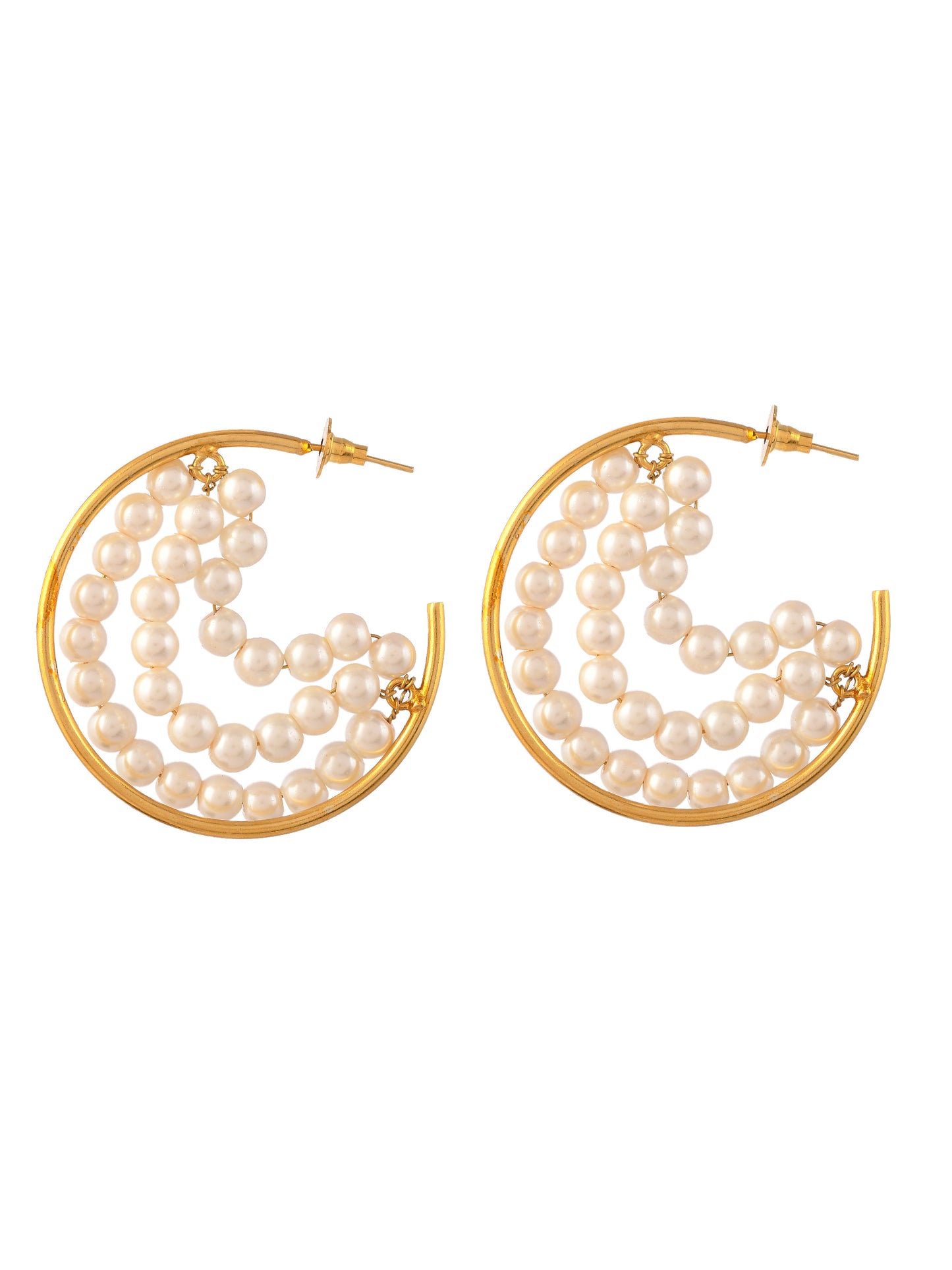 Gold Plated Pearl Beads Half Hoop Earring