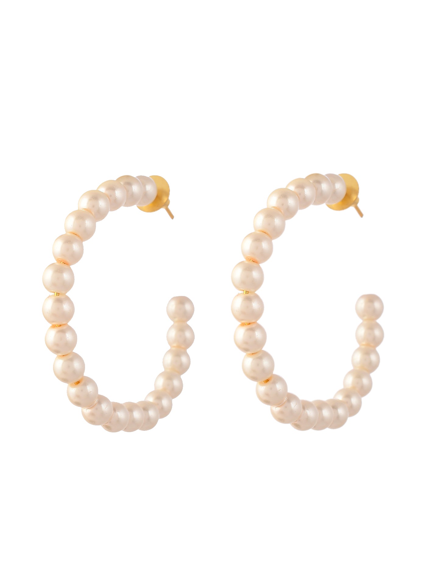 Gold Plated Pearl Beads Half Hoop Earrings