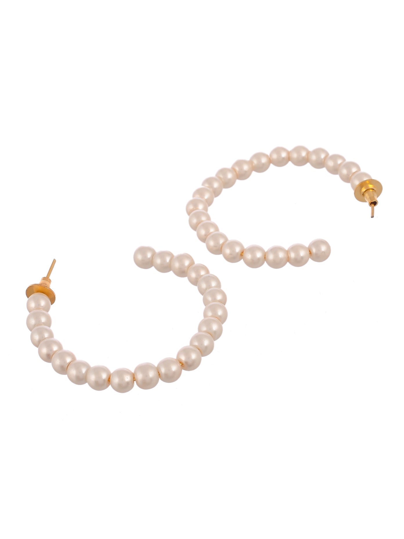 Gold Plated Pearl Beads Half Hoop Earrings