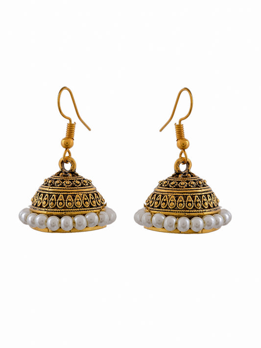 Gold Plated Pearl Oxidised Jhumka Earrings for Women Online