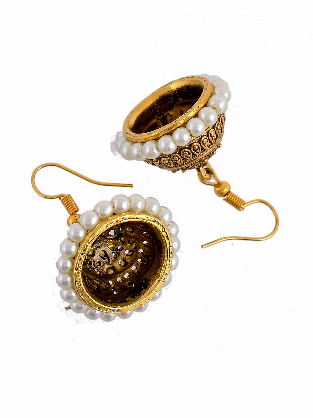 Gold Plated Pearl Oxidised Jhumka Earrings For Women