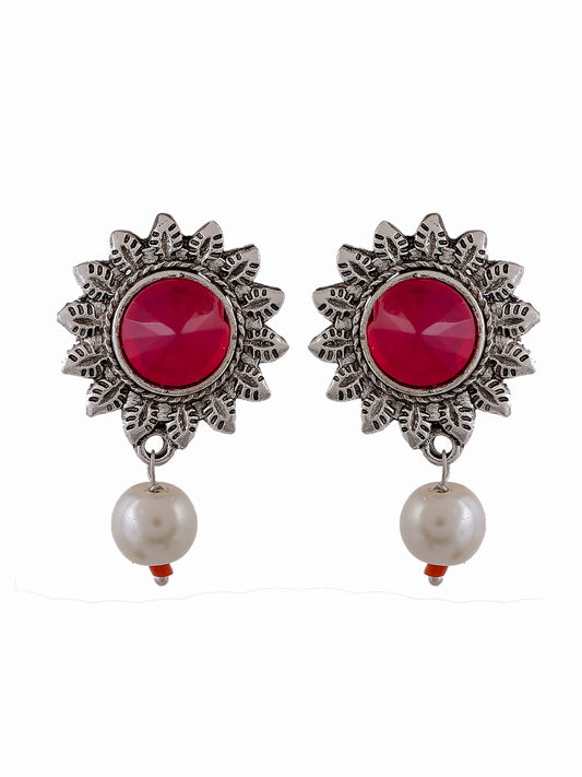 Red Oxidised Pearl Drop Earrings for Women Online