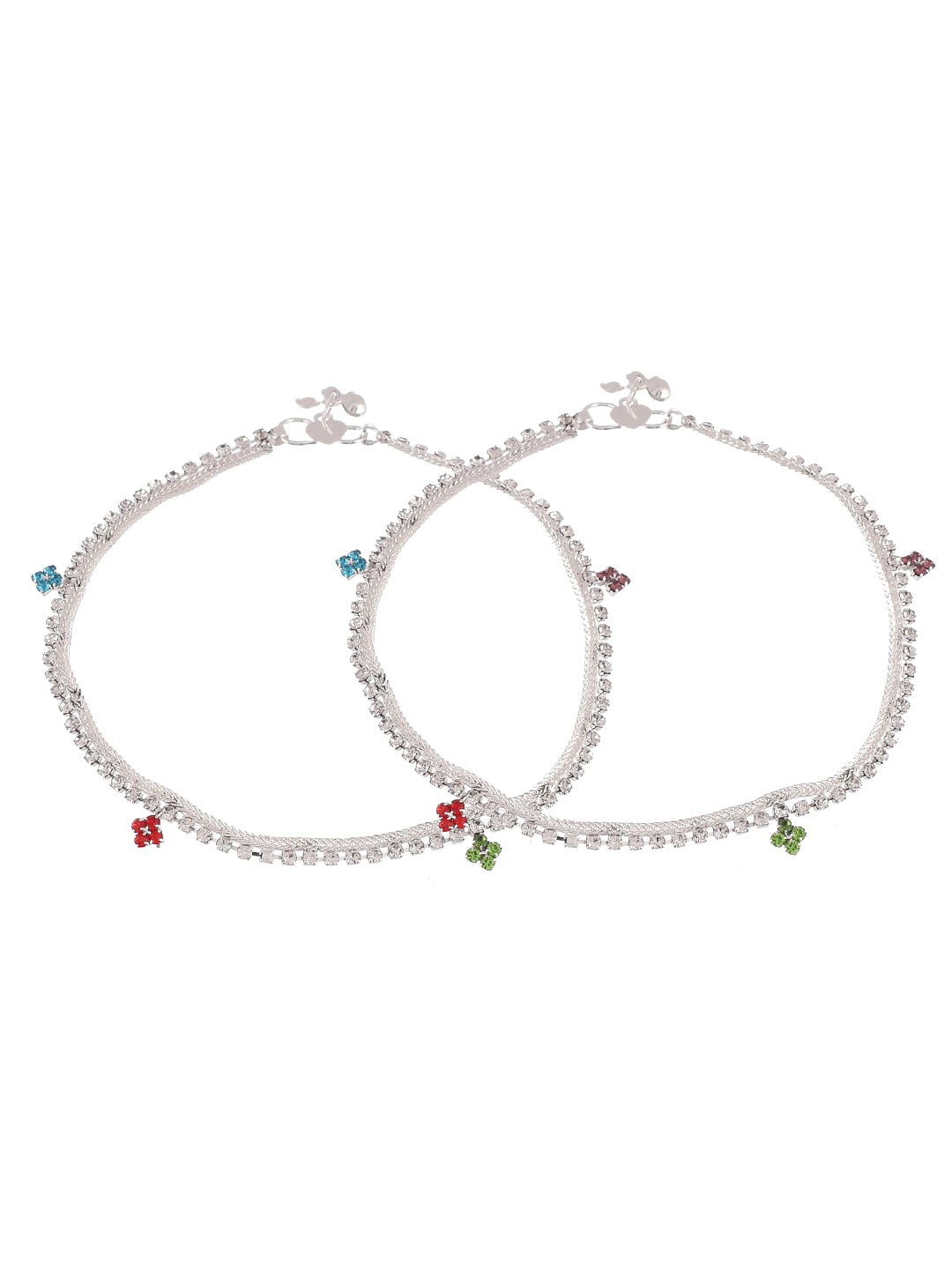 Silver Plated White Stone Studded Anklets