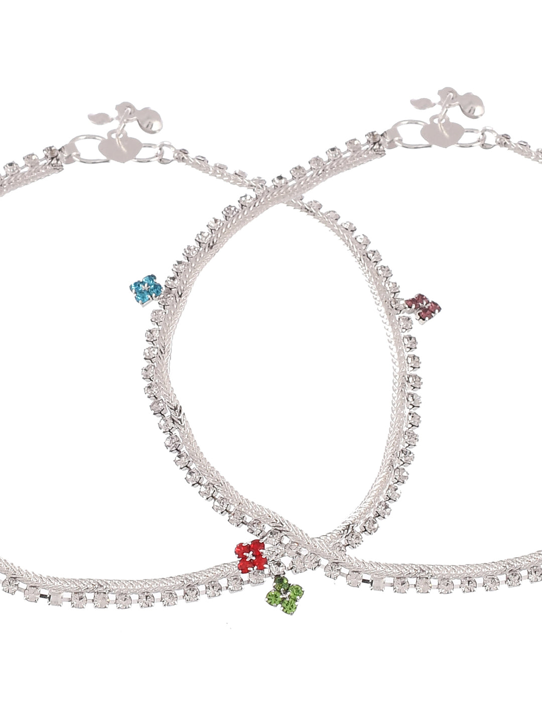 Silver Plated White Stone Studded Designer Anklets