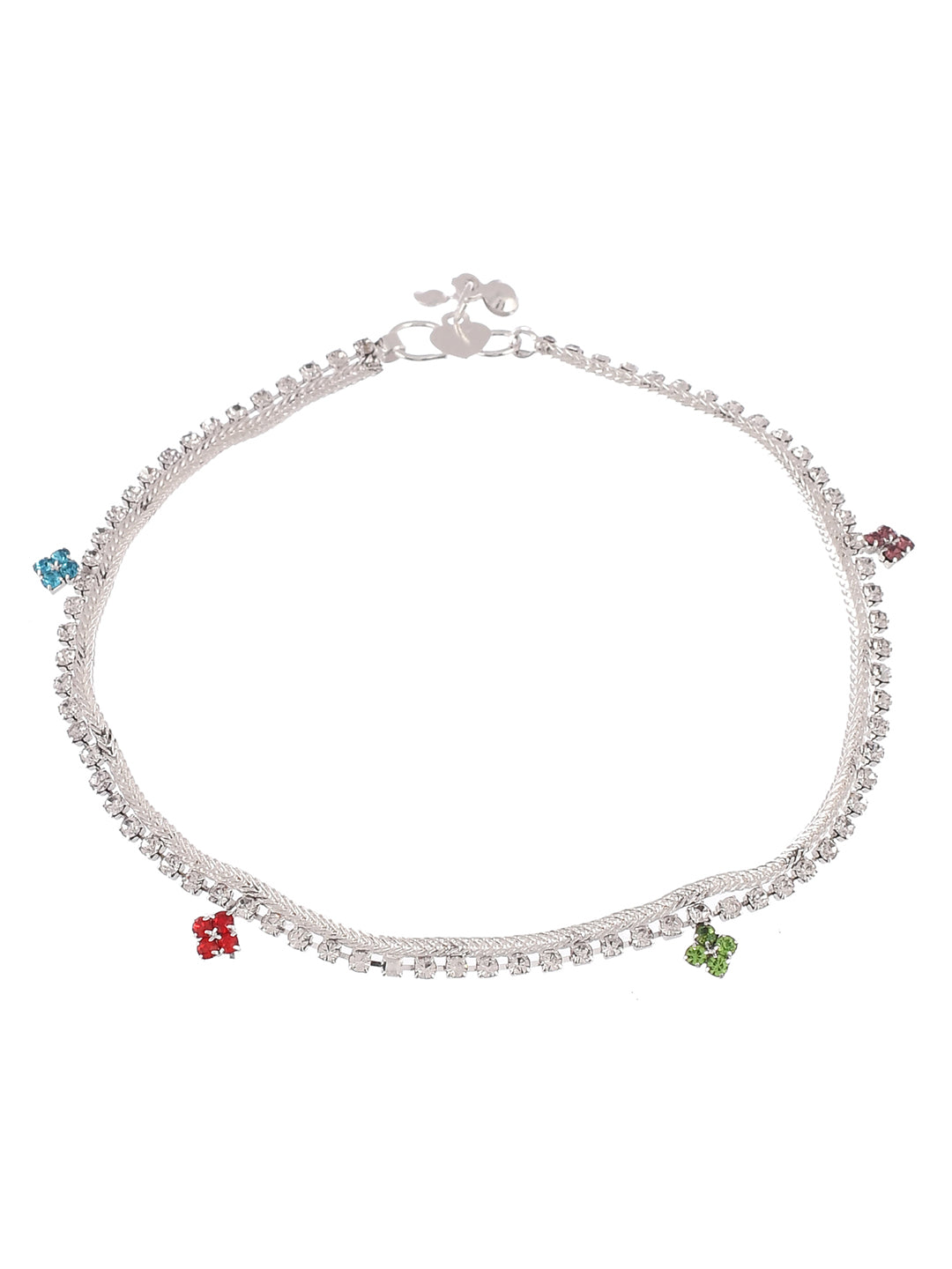 Silver Plated White Stone Studded Anklets