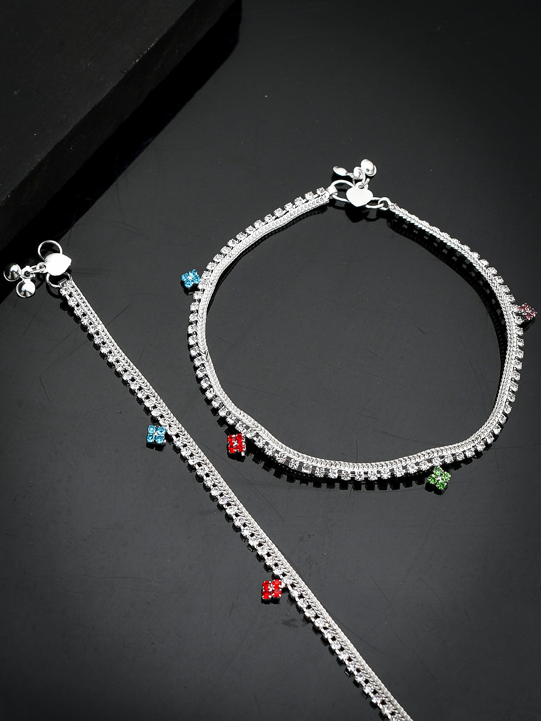 Silver Plated White Stone Studded Anklets for Women Online