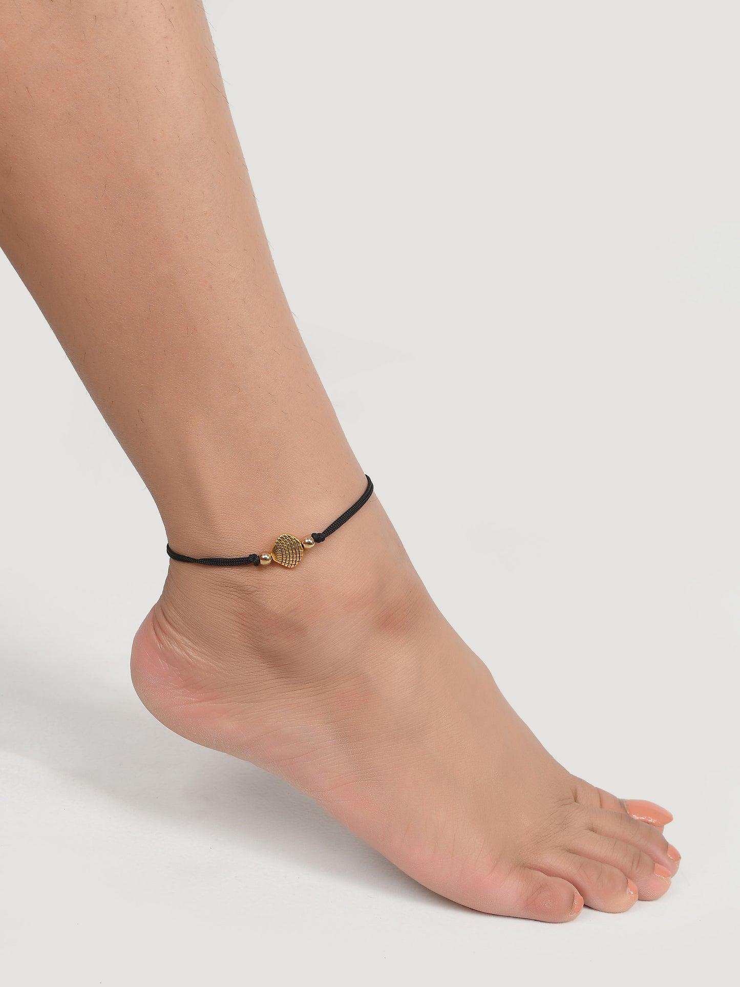 Gold Plated Charm Bead Black Thread Anklet