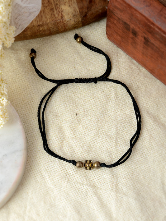 Gold Flower Charm Beads Black Thread Anklets for Women Online