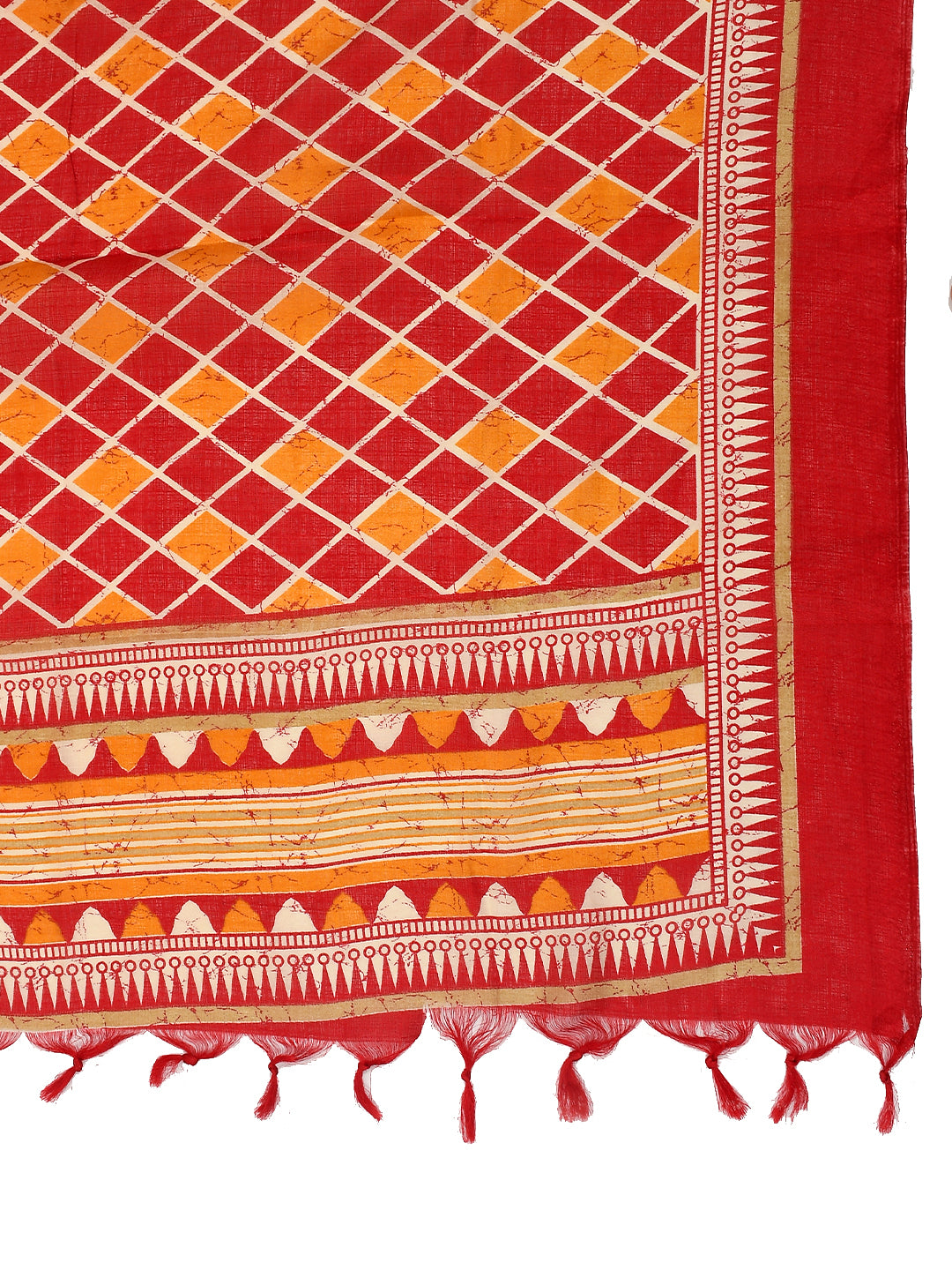 Orange Red Chequered Patola Dupatta