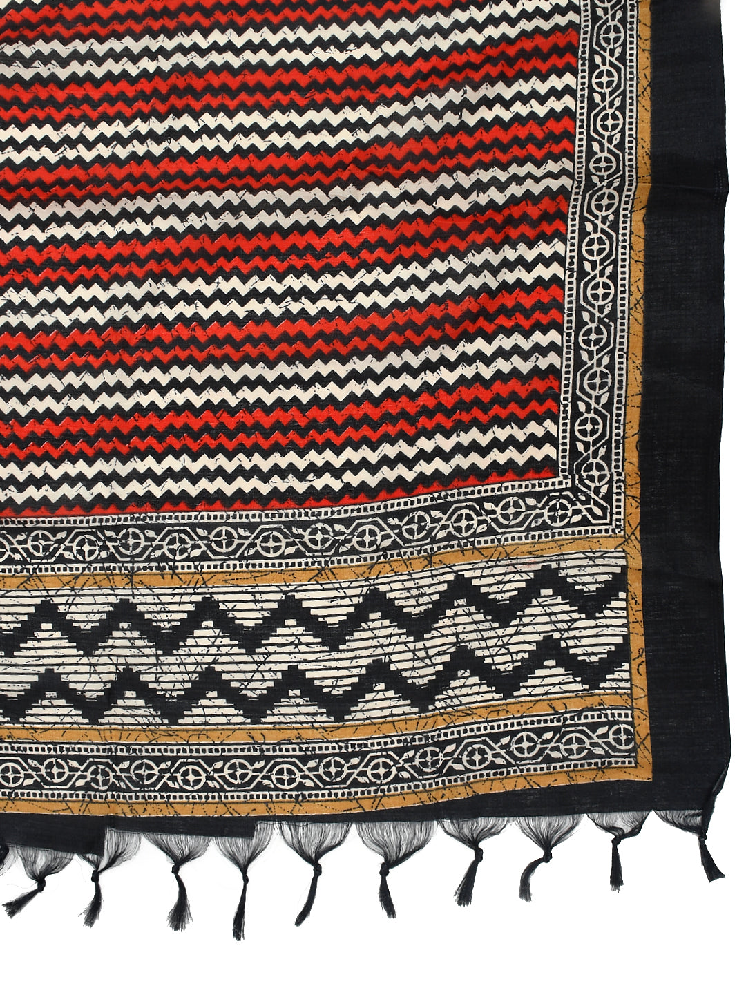 Black Red Striped Patola Printed Dupatta