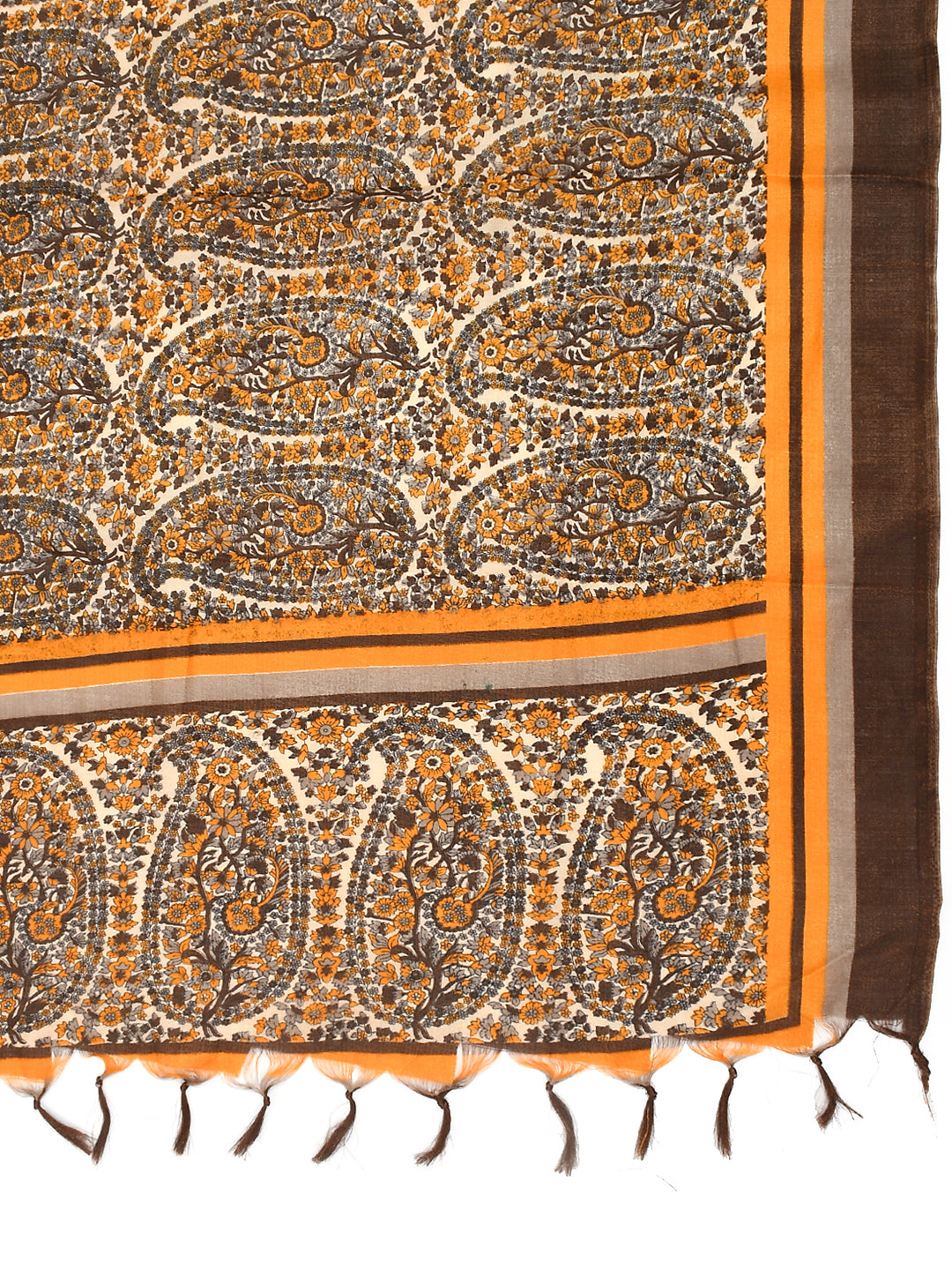 Brown Orange Kalamkari Printed Dupatta