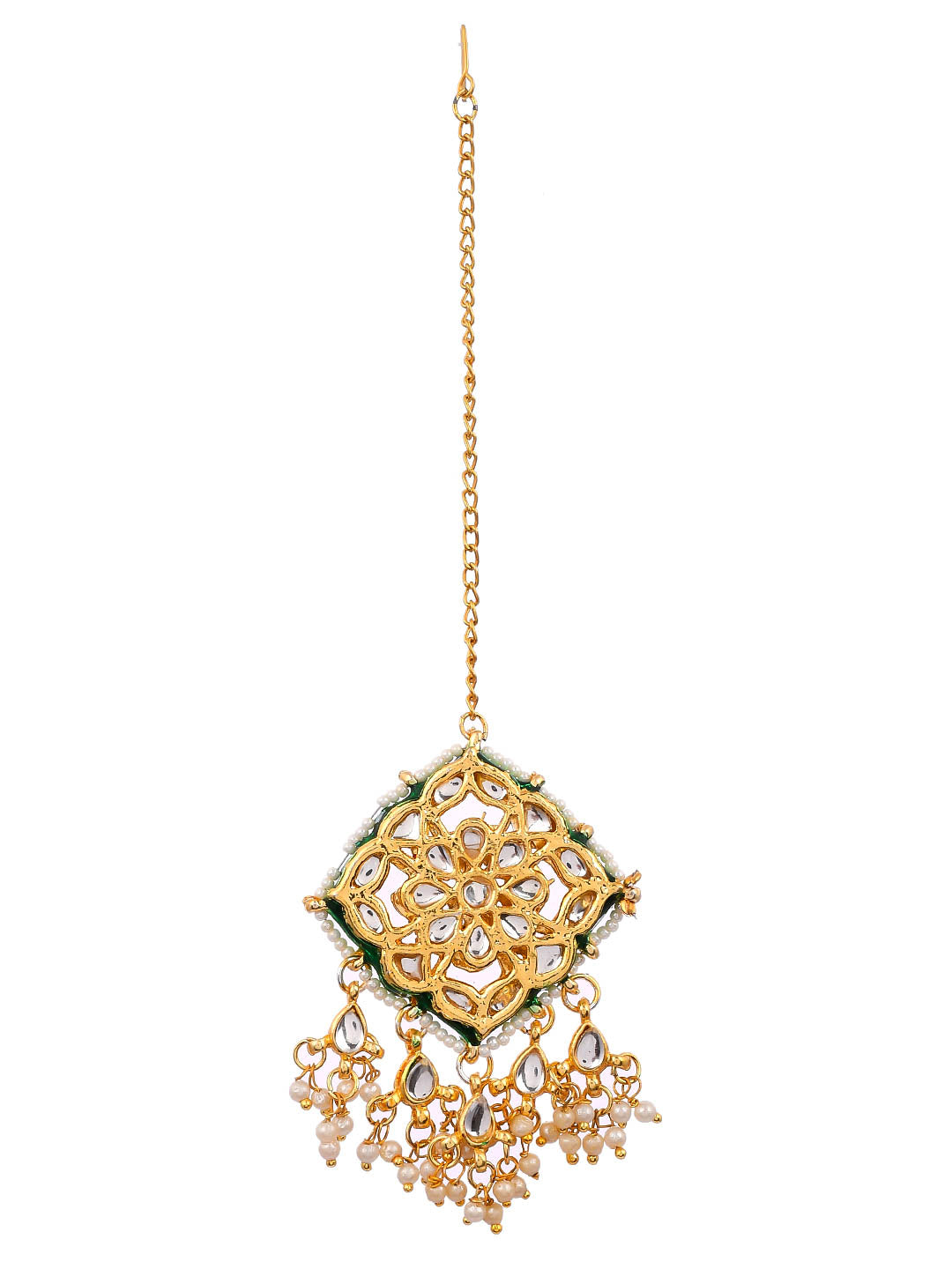 Gold Plated Pearl Kundan Mangtikka