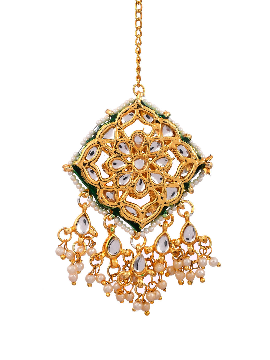 Gold Plated Pearl Kundan Mangtikka