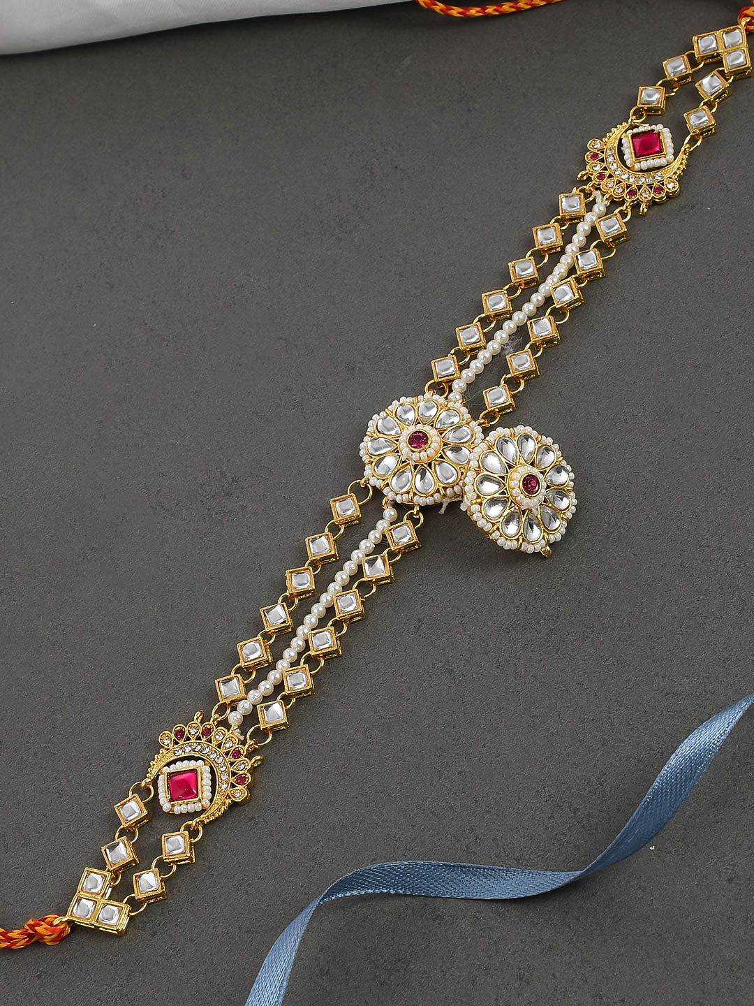 Gold Plated Pearl Kundan Sheeshful Rajputi Mathapatti With Borla