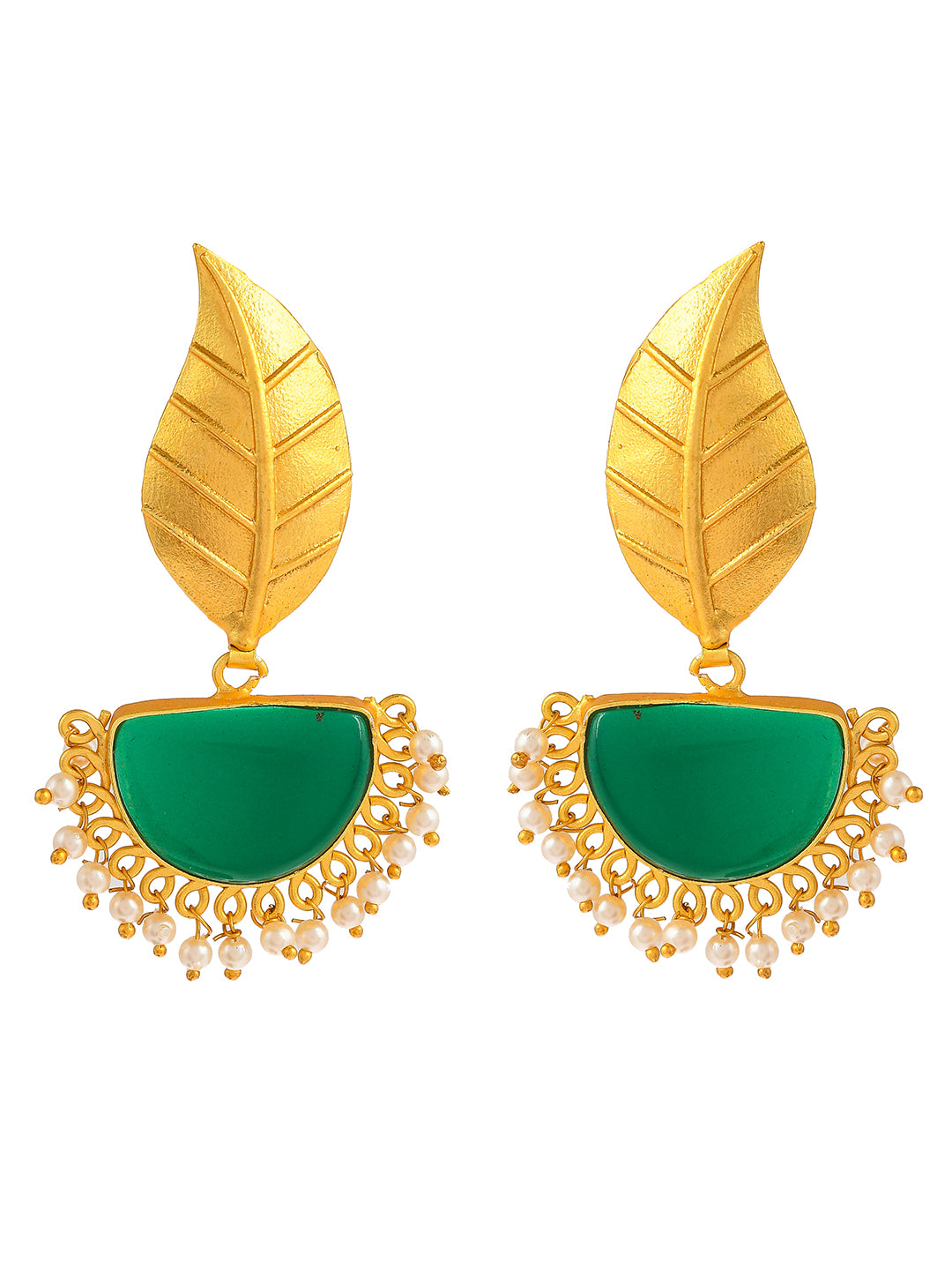 Gold Plated Traditional Leaf Handcrafted Drop Earrings