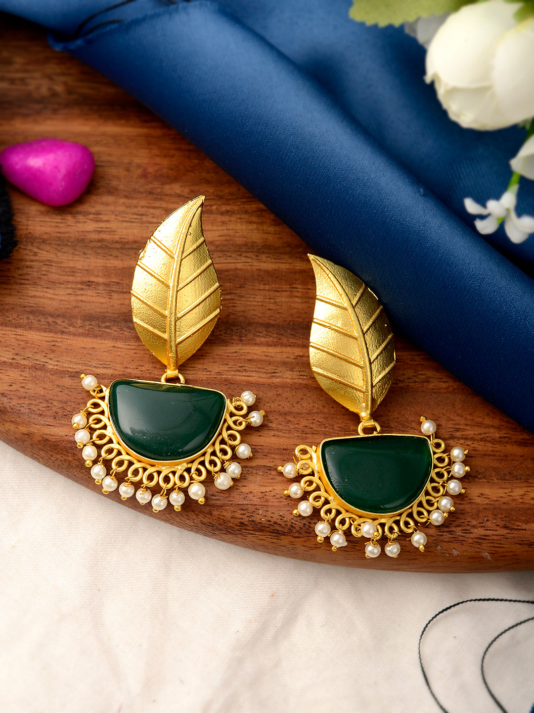Gold Plated Traditional Leaf Handcrafted Drop Earrings for Women Online