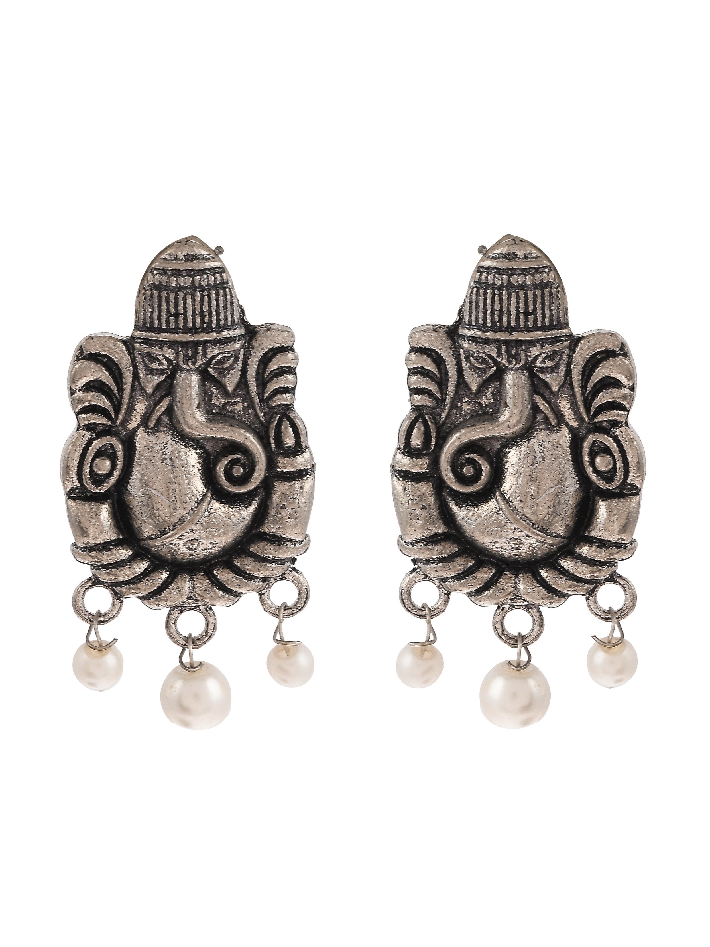 Jewelopia Oxidised Silver AD Kundan German Silver Pearl Drop Boho Jhum –  JEWELOPIA