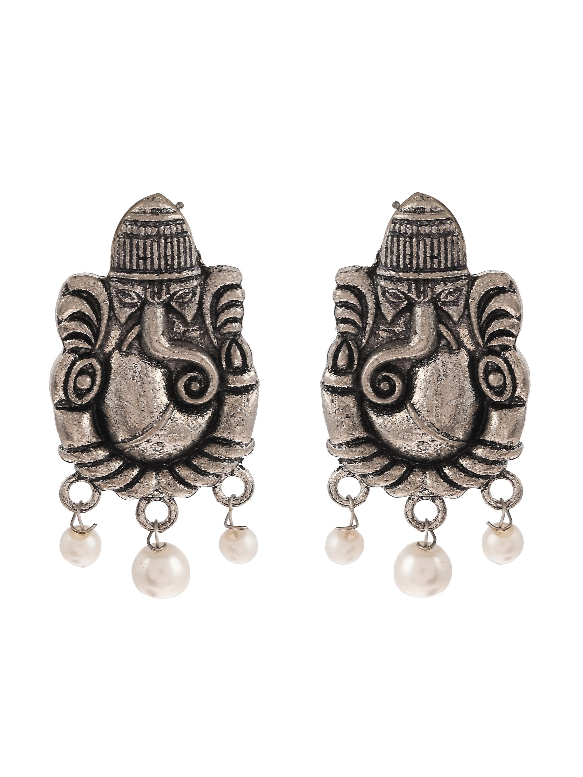 Silver Plated Oxidised Ganesh Handcrafted Stud Earrings