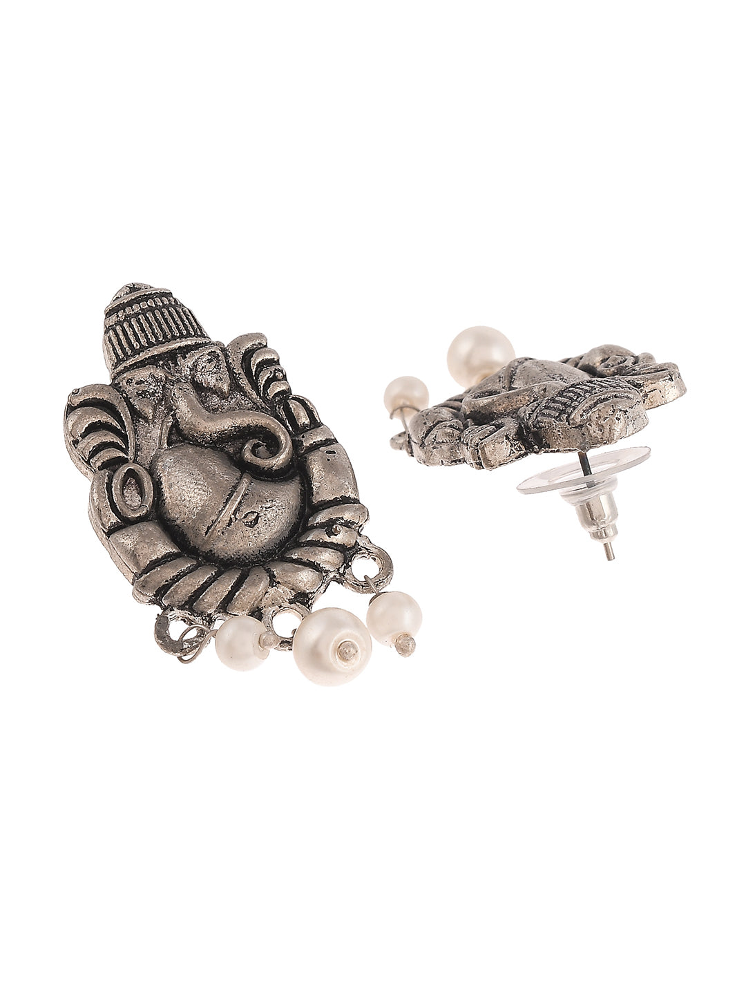 Silver Plated Oxidised Ganesh Handcrafted Stud Earrings