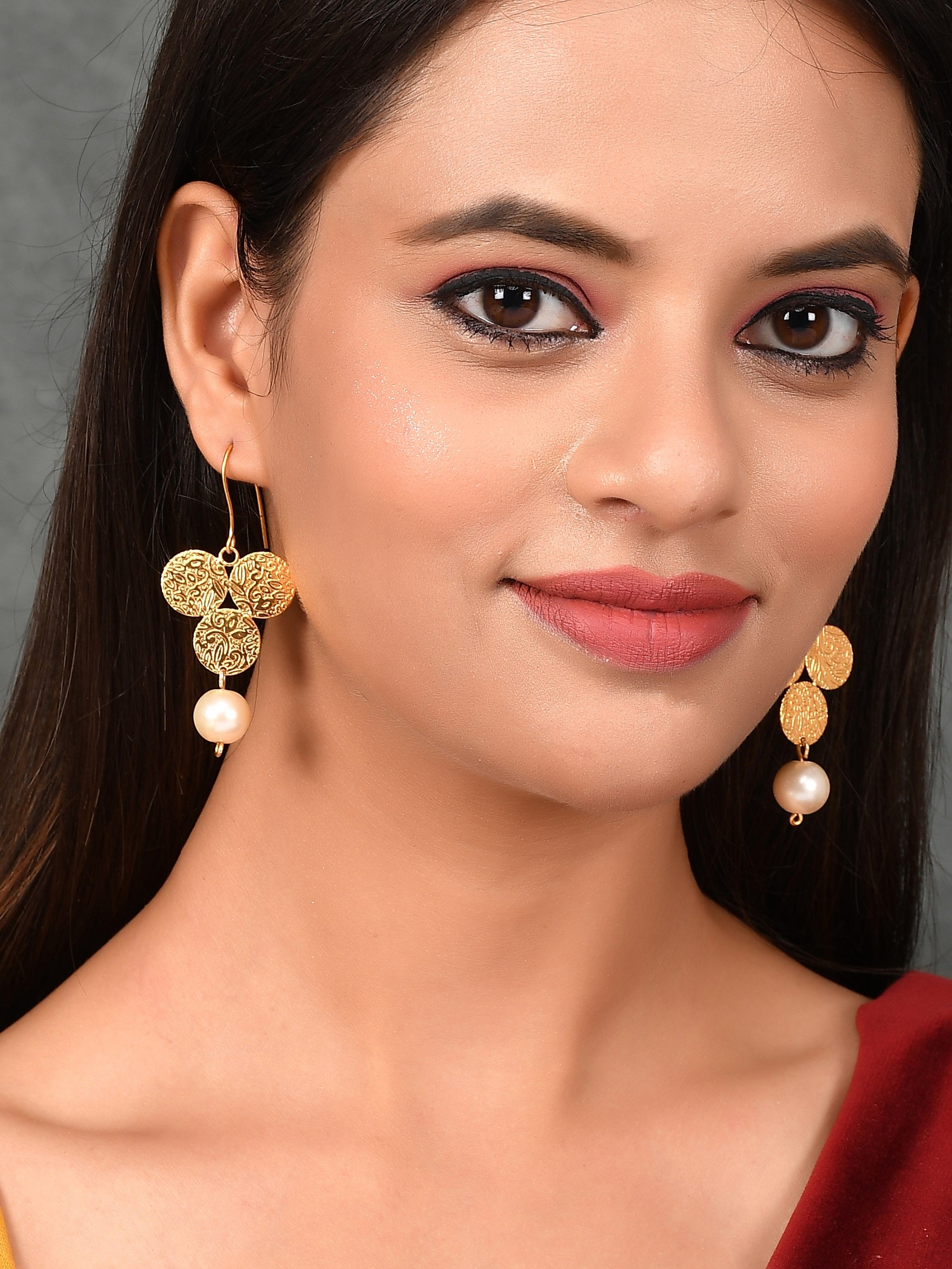 Gold Plated Pearl Beads Drop Earrings