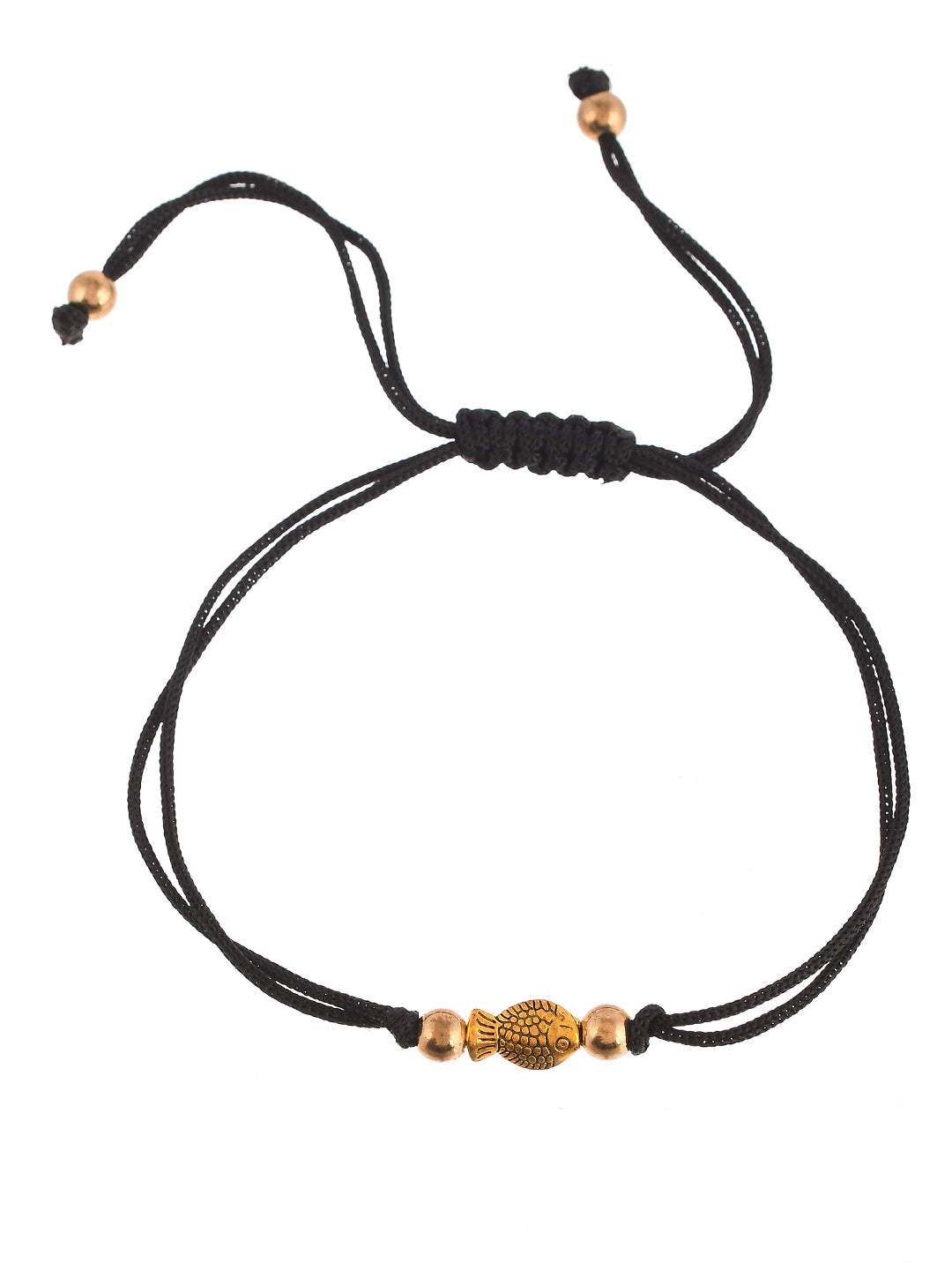 Gold Fish Charm Beads Black Thread Anklet