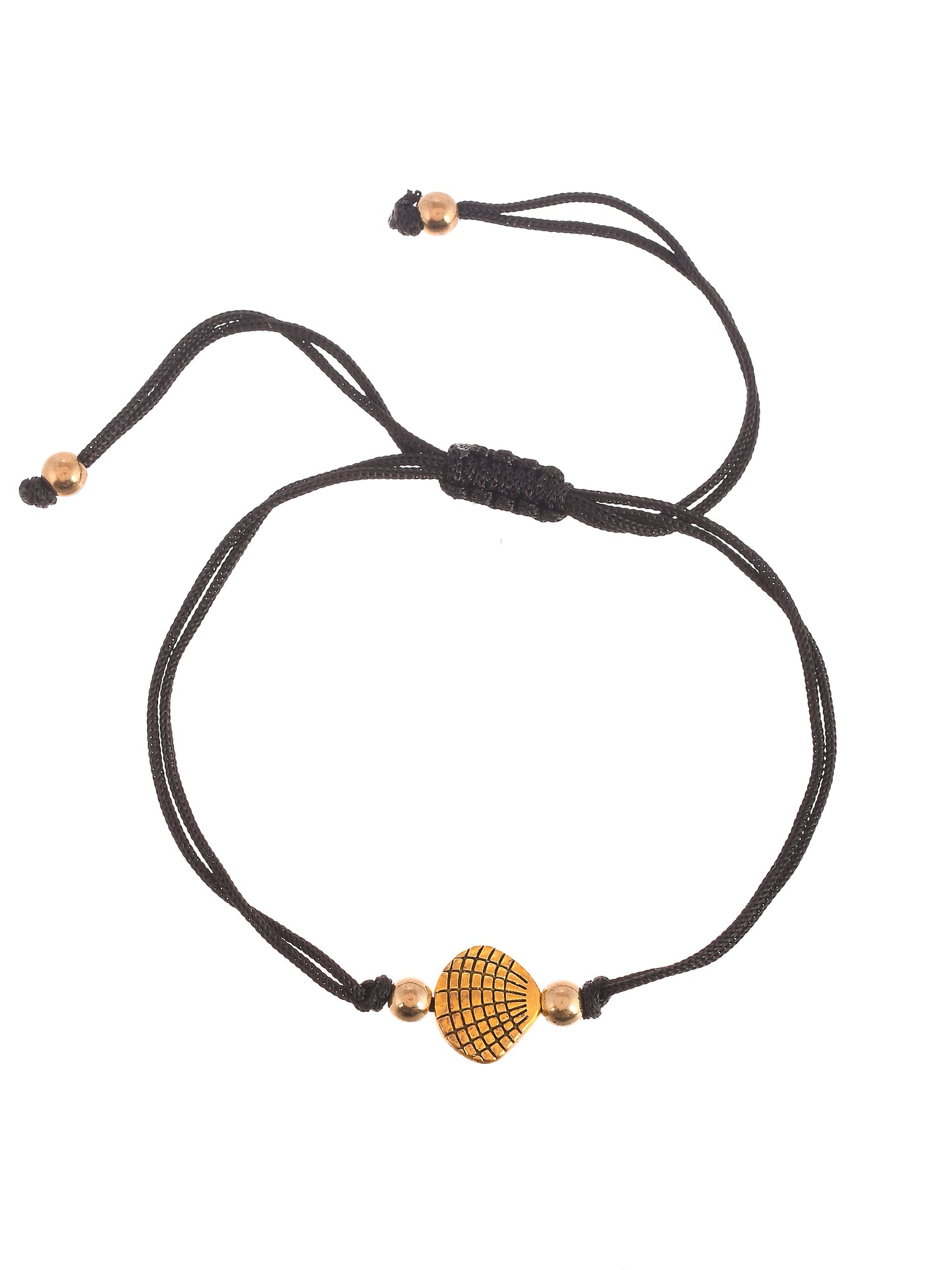 Gold Plated Charm Bead Black Thread Anklet