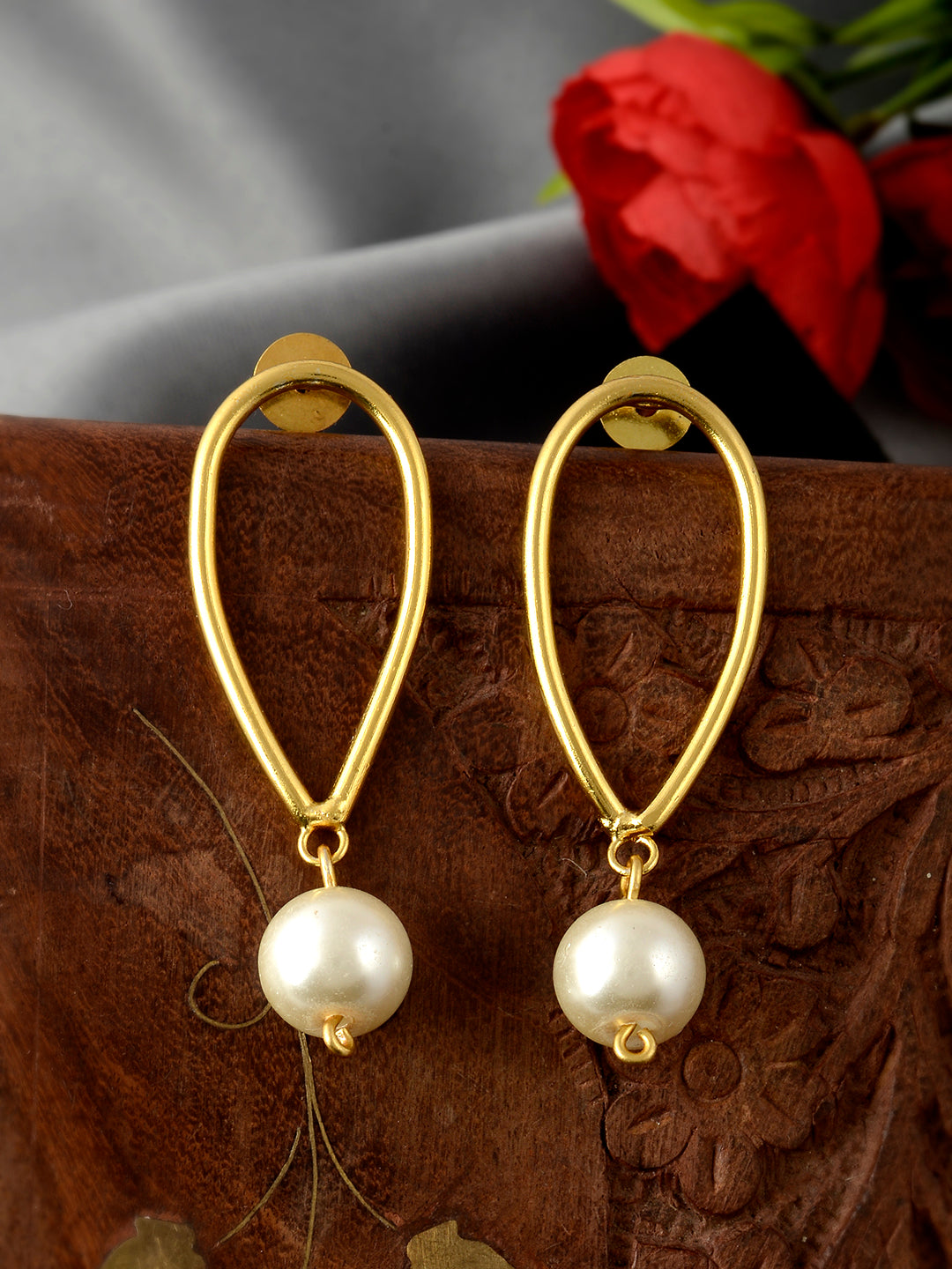 Buy Gold Plated Geometric Handcrafted Western Pearl Drop Earrings