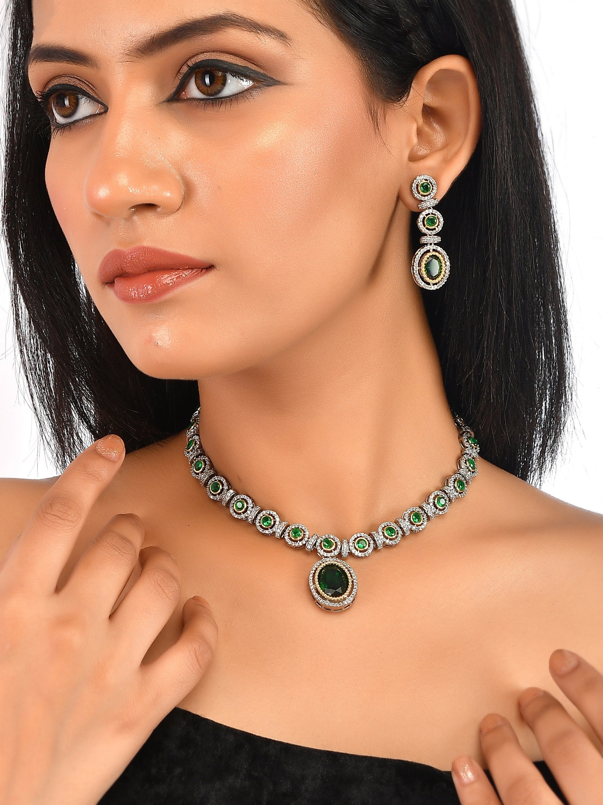 Green Jewellery Set For Saree Buy Emerald Green Ad Jewellery
