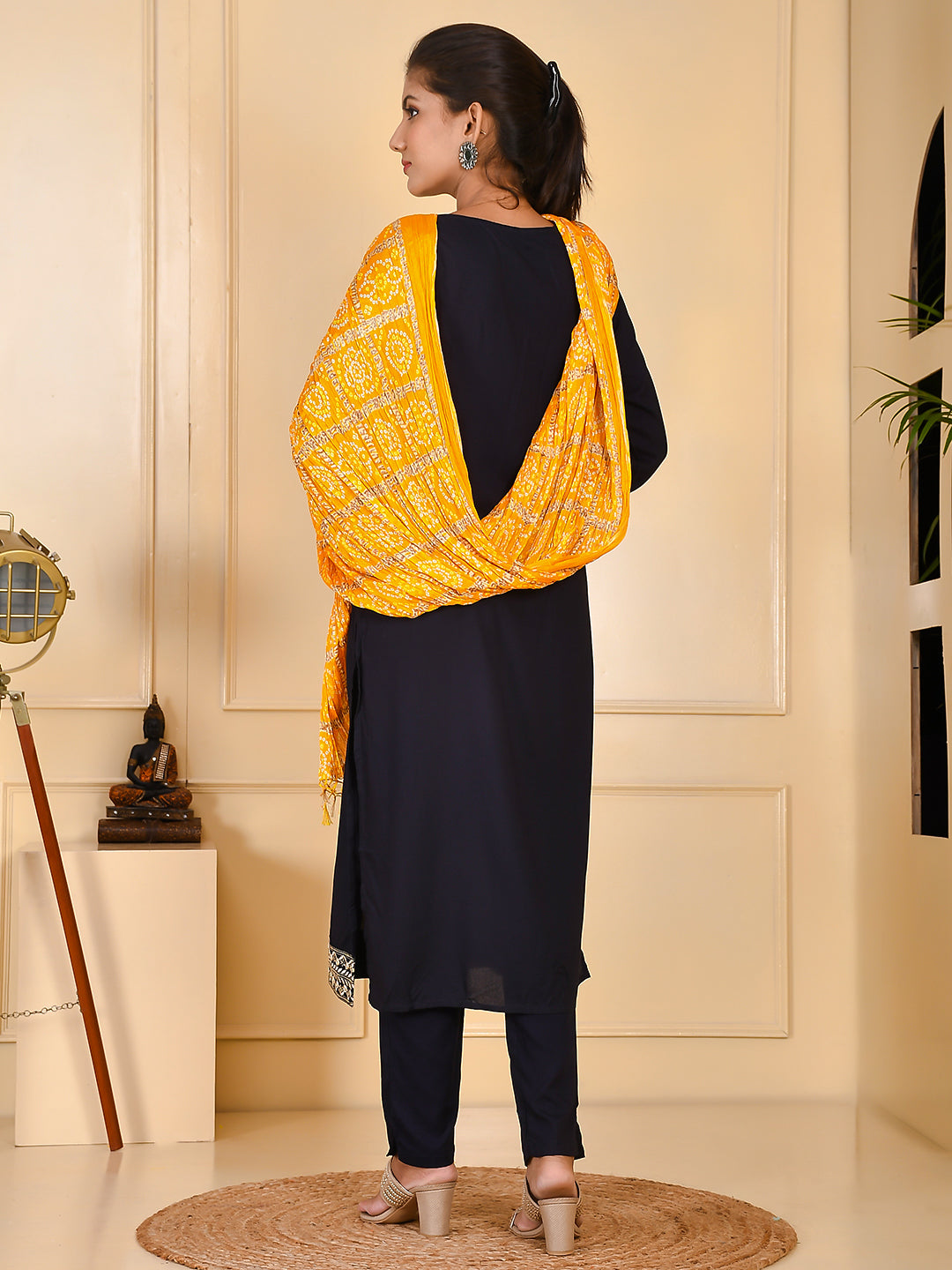 Vibrant Yellow Ghatchola Bandhani Crushed Silk Dupatta With Tassels