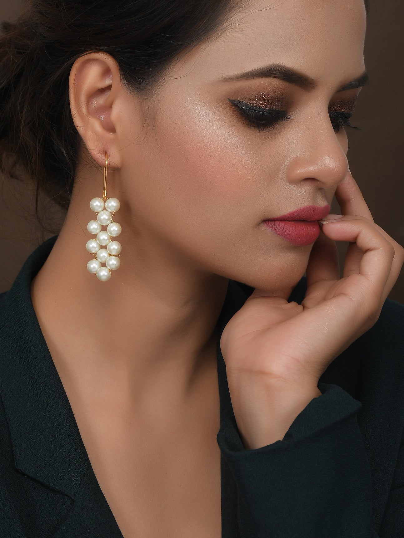 Gold Plated Pearl Beads Western Drop Earrings