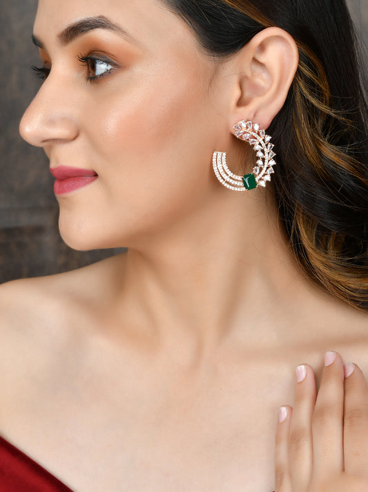 Rose Gold American Diamond Half Hoop Earrings for Women Online