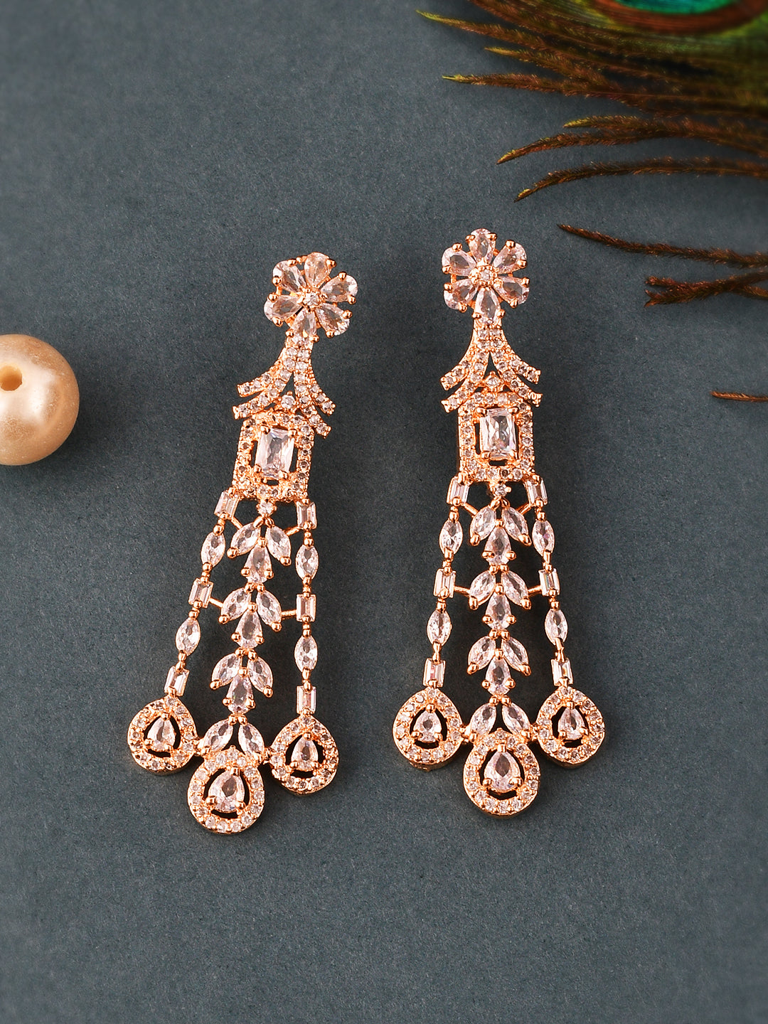 Rose Gold Contemporary Drop Earrings