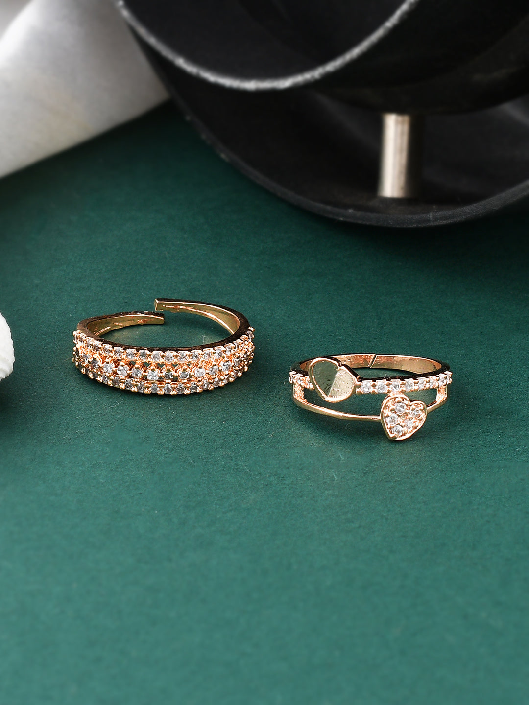 Set of 2 Rose Gold American Diamond Finger Rings for Women Online
