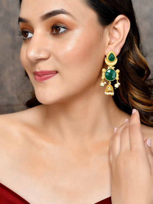 Traditional Green Long Chandbali Jhumka Earrings for Women Online