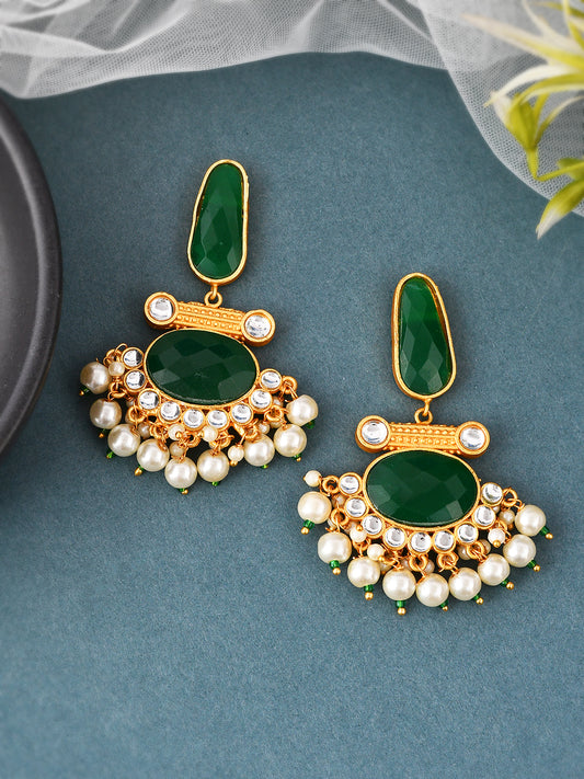 Gold Plated Green Chandbali Earrings for Women Online