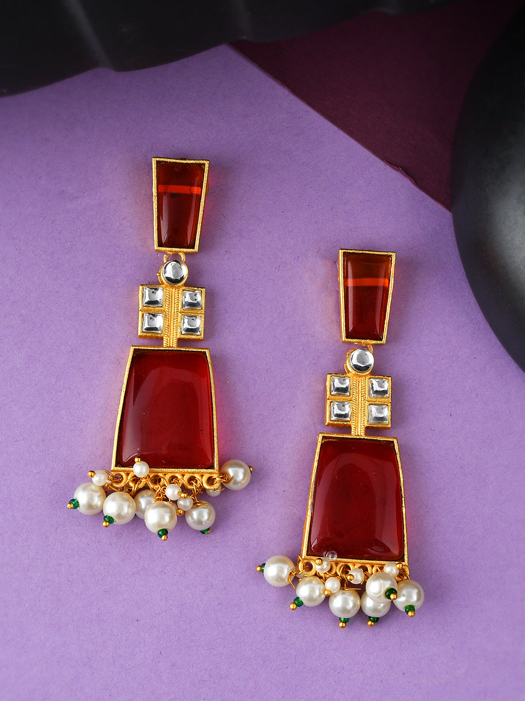 Red Ethnic Kundan Earrings Drop Earrings for Women Online