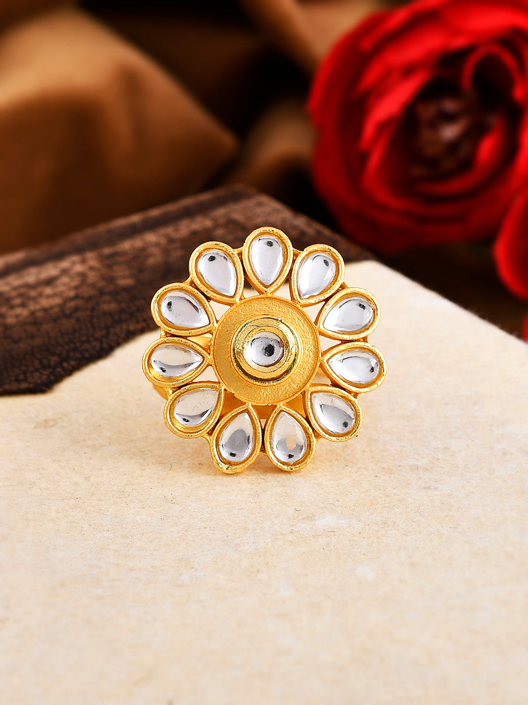 Kundan Floral Ethnic Adjustable Finger Rings for Women Online