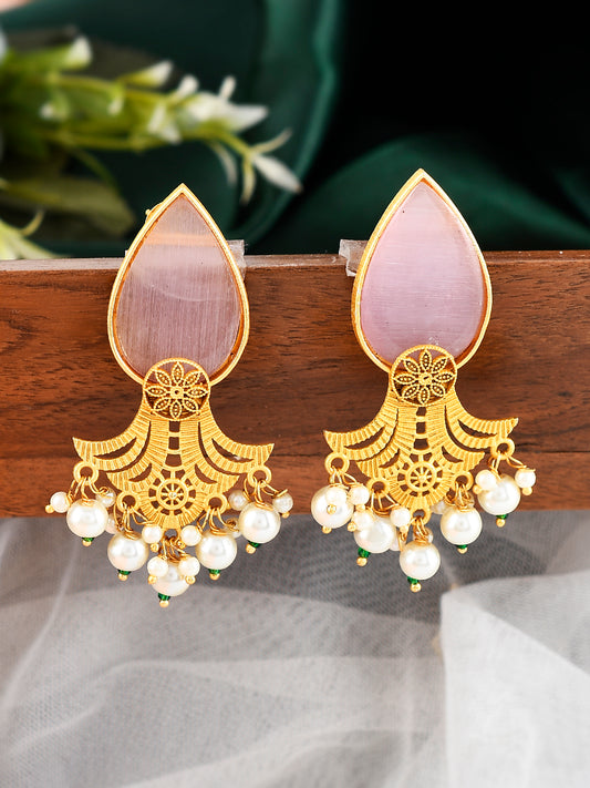 Gold-toned Cut Work Traditional Jhumkas Earrings for Women Online