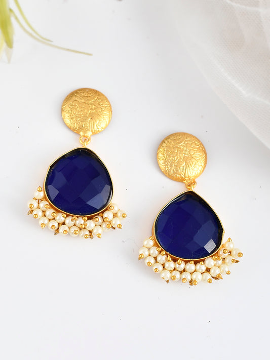 Gold Plated Contemporary Quartz Studded Drop Earrings for Women Online