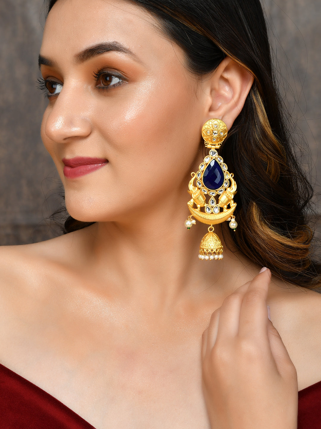 Gold-toned Long Chandbali Jhumkas Earrings for Women Online