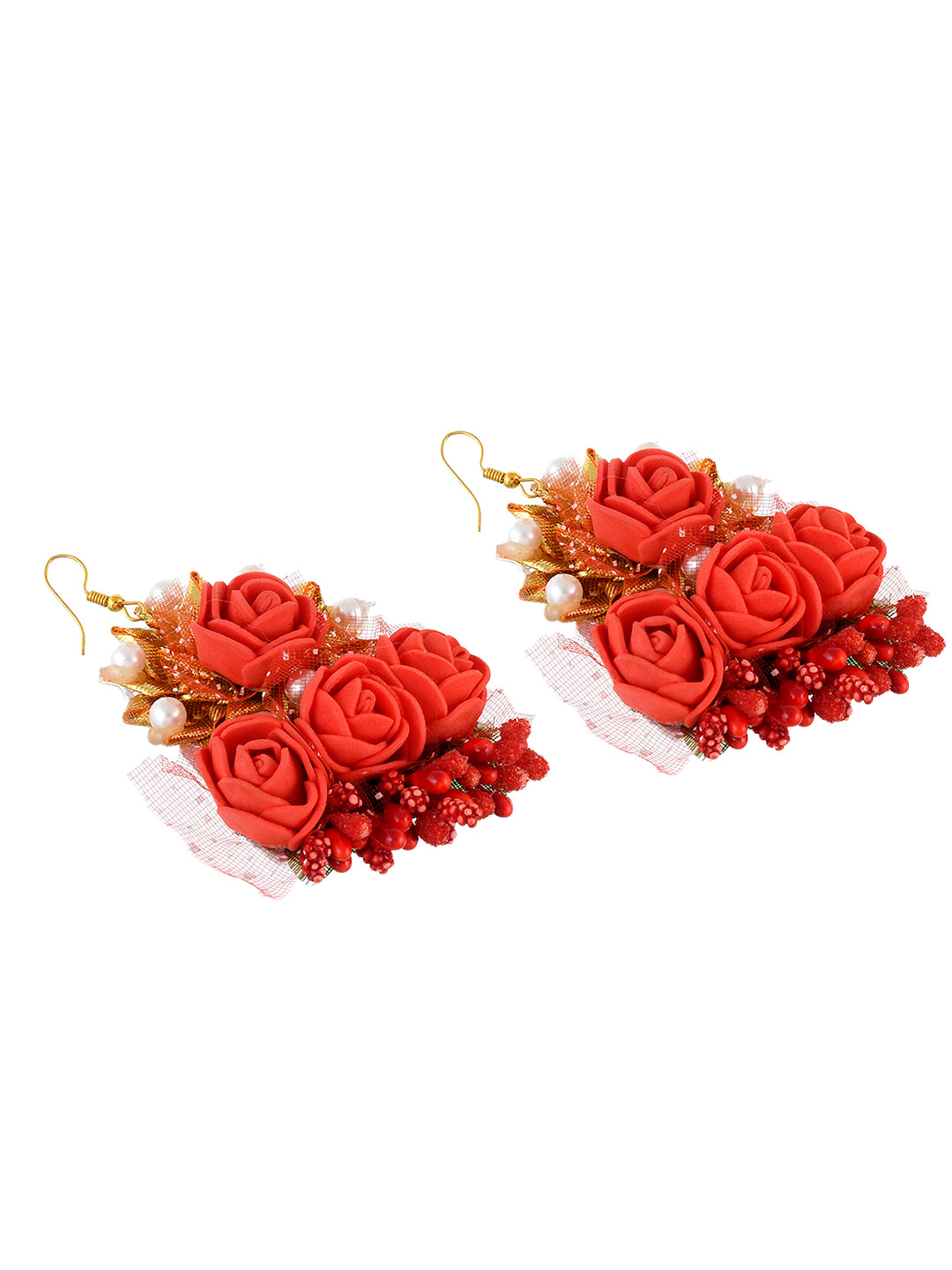 Red Gota Patti Flower Jewellry Set For Haldi Mehndi