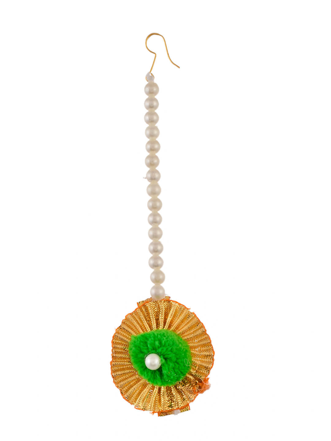 Gold Toned Green Pearl Gota Patti Pom Pom Tassell Jewellery Set