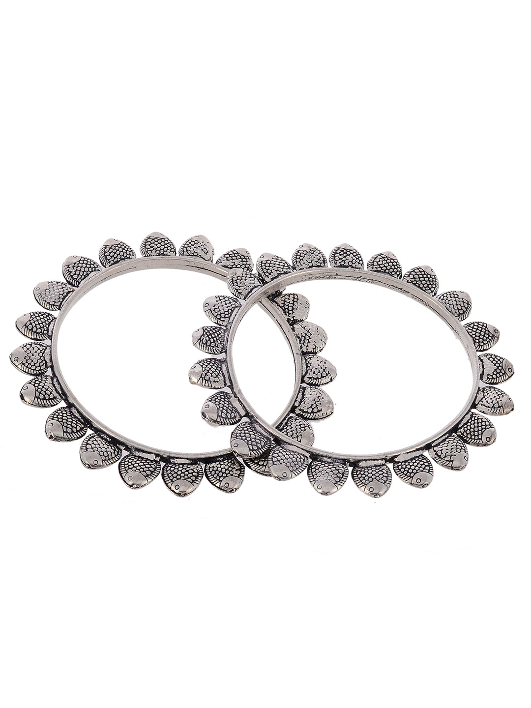 Set Of 2 Silver Plated Oxidised Bangle Style Bracelets