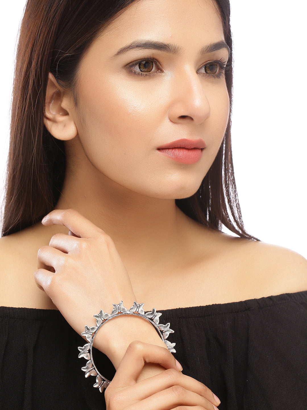 Buy Set of 2 Butter Fly Design Silver-toned Bangles for Women Online at ...