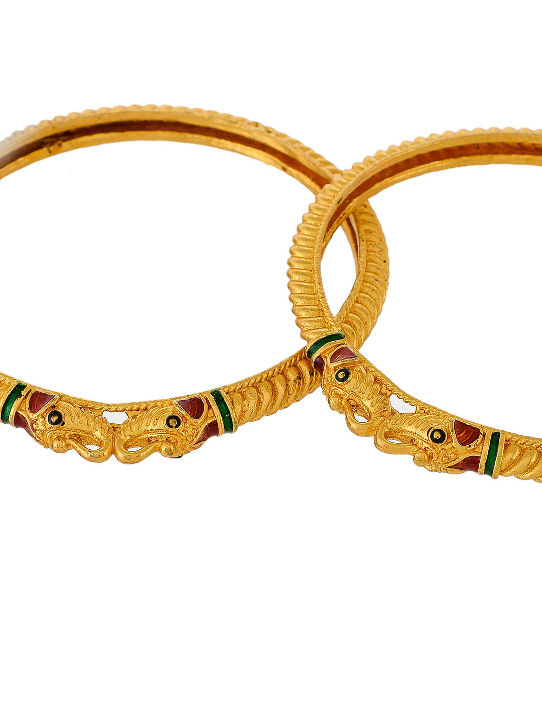 Set Of 2 Gold Plated Red Green Enamelled Handcrafted Bangles