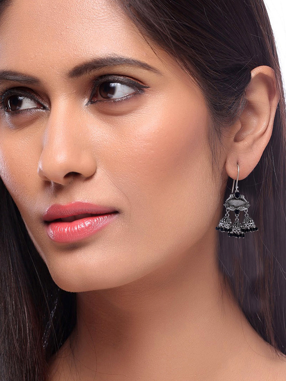 Silver Plated Oxidised & Black Dome designer Jhumka