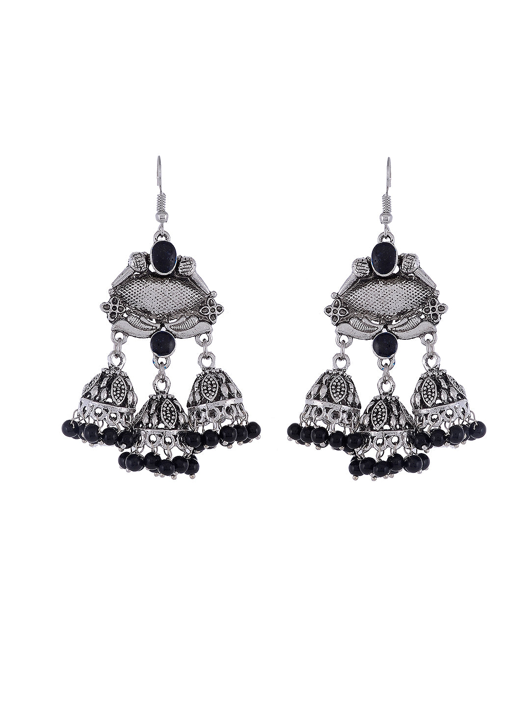 Silver Plated Oxidised & Black Dome designer Jhumka