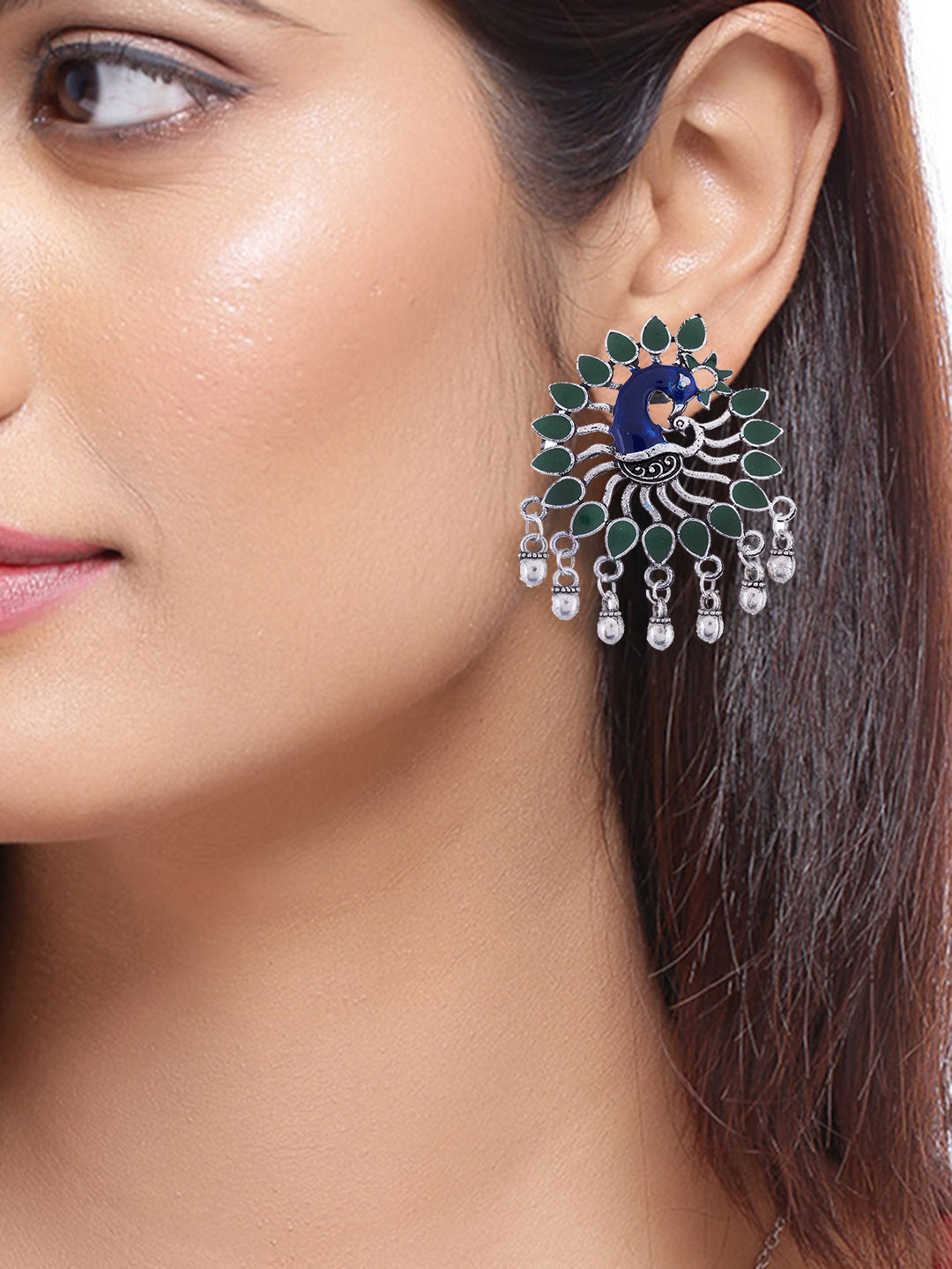 Peacock Meena Indian Earring