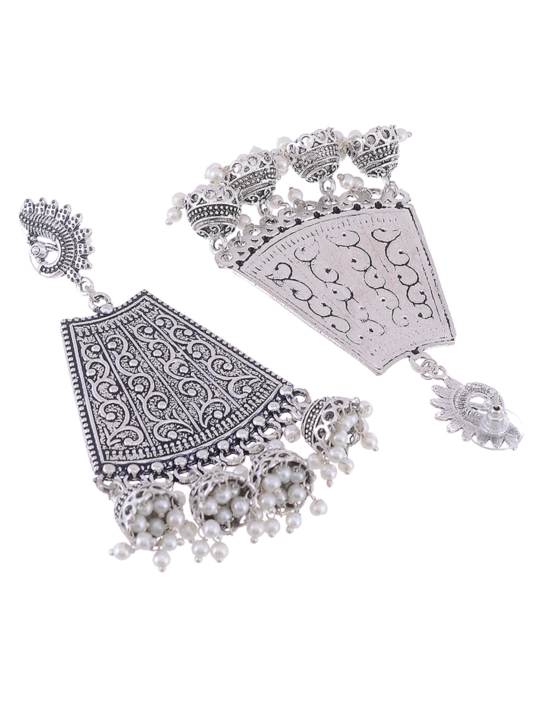 Silver Plated Oxidised Indian Peacock Jhumka For Women