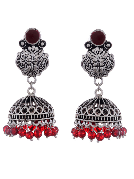 Silver Plated & Red Oxidised Circular Jhumkas for Women Online